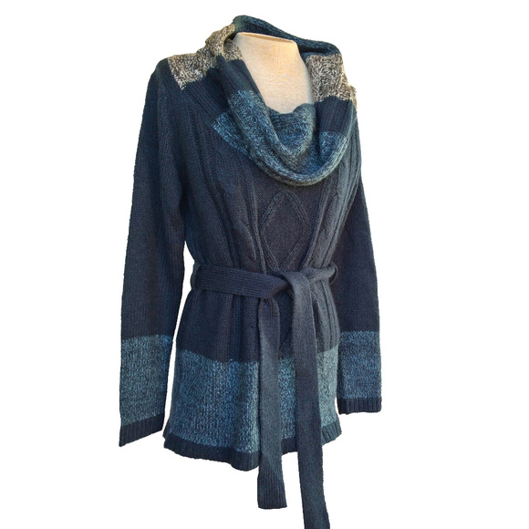 NWD Sweaters - NWD Blue Gray Cowl Neck Long Belted Sweater M
